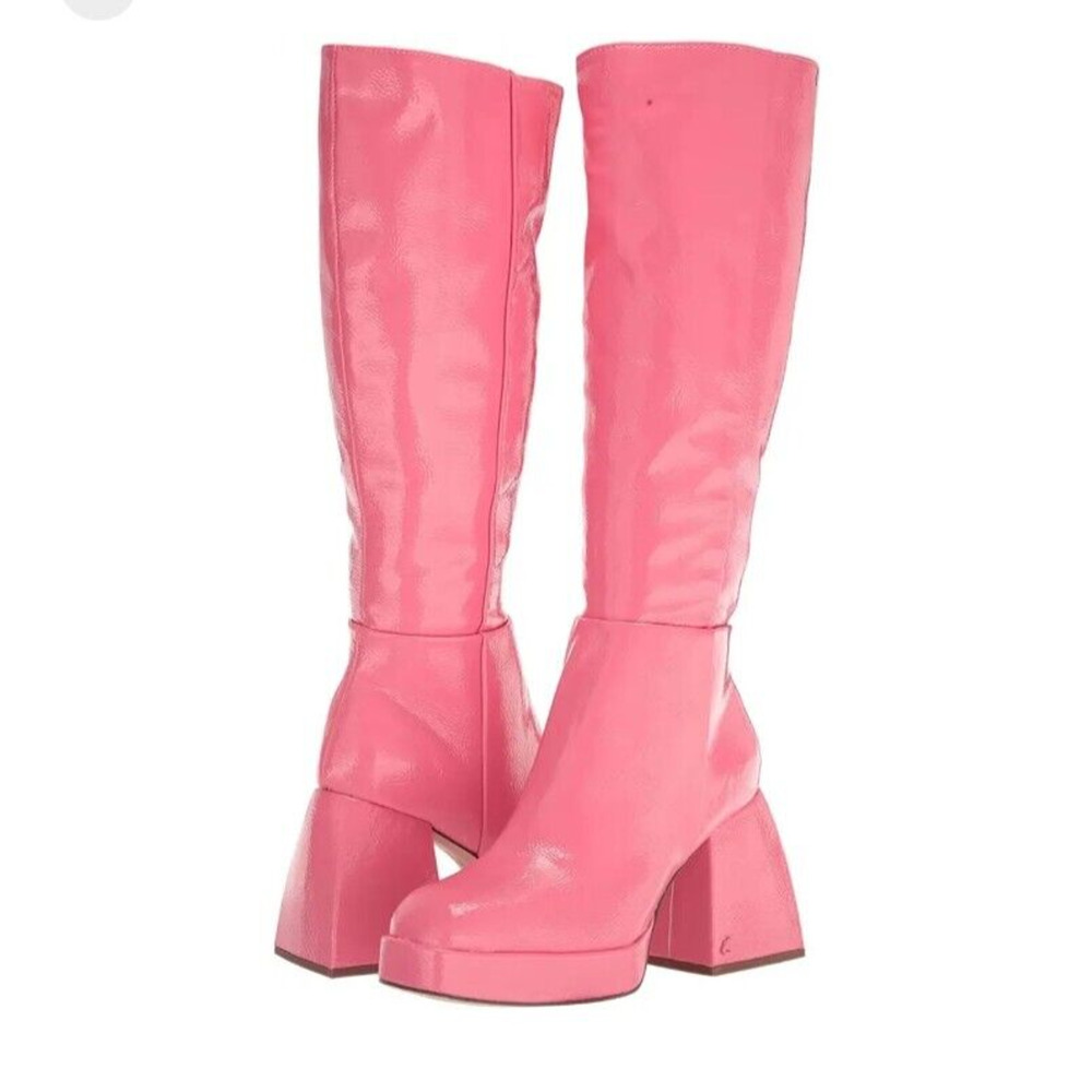 NEW Sam Edelman Boots Kylie Pink Patent Leather Knee High Platform Womens 7.5